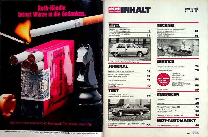 Inhaltsverzeichnis MOT 15/1981