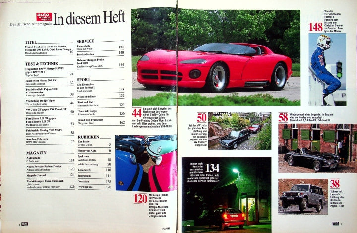 Inhaltsverzeichnis Auto Motor und Sport 15/1989