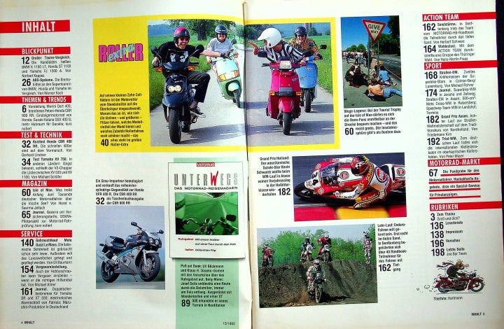Inhaltsverzeichnis Motorrad 15/1992