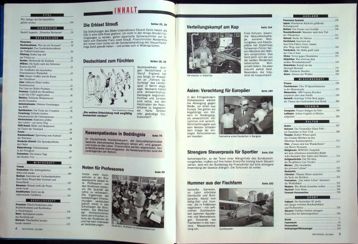 Inhaltsverzeichnis Spiegel 15/1994