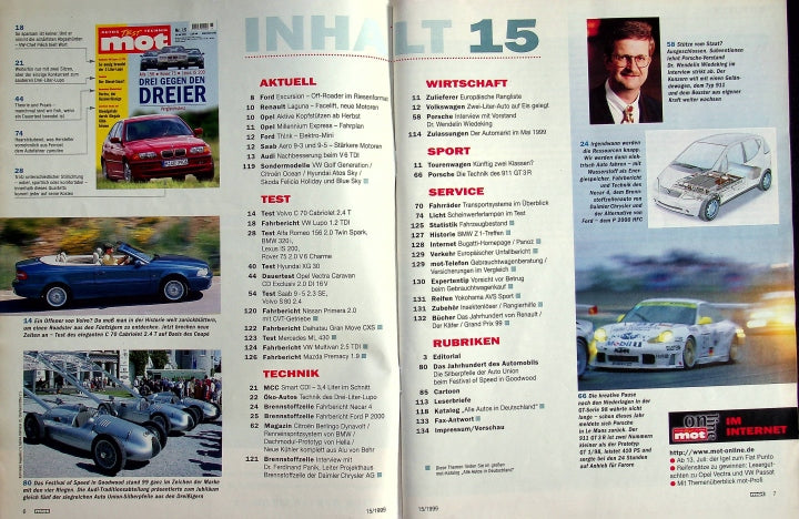 Inhaltsverzeichnis MOT 15/1999