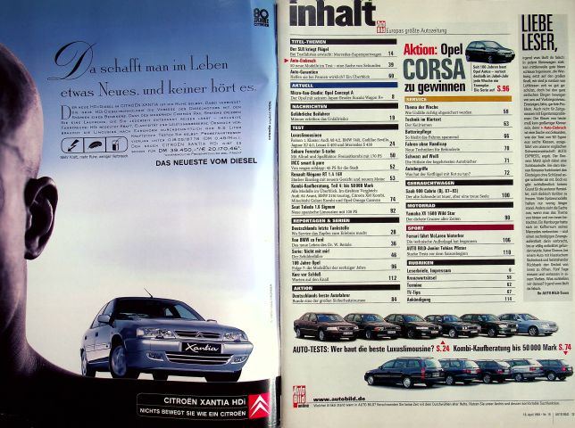 Inhaltsverzeichnis Auto Bild 15/1999