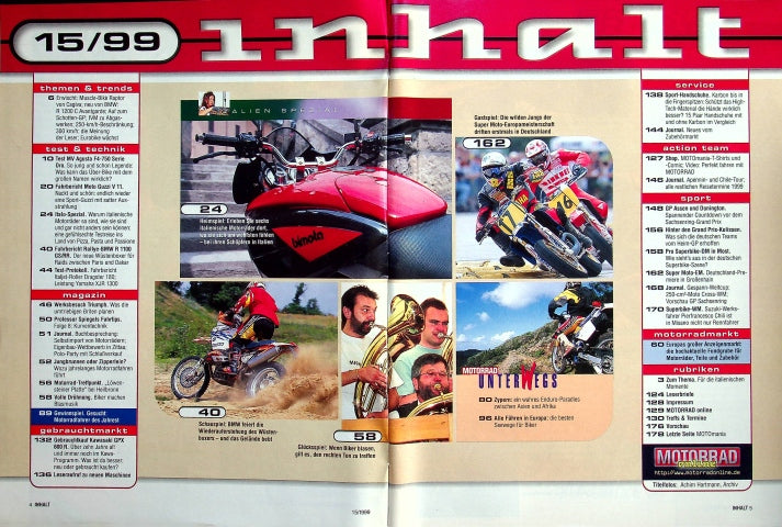 Inhaltsverzeichnis Motorrad 15/1999