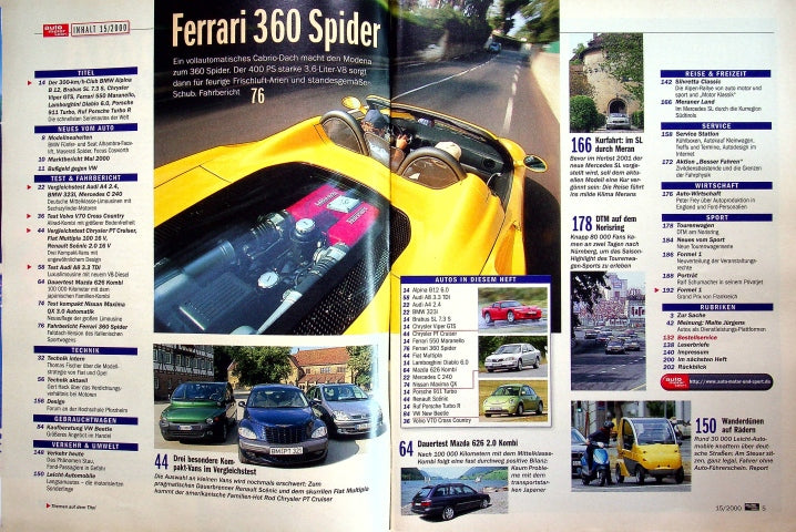 Inhaltsverzeichnis Auto Motor und Sport 15/2000