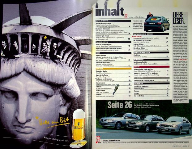 Inhaltsverzeichnis Auto Bild 15/2000