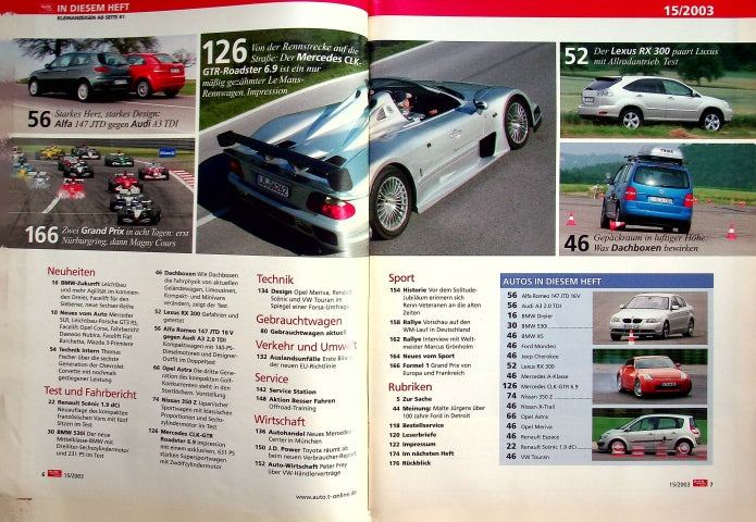 Inhaltsverzeichnis Auto Motor und Sport 15/2003