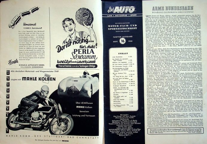 Inhaltsverzeichnis Auto Motor und Sport 16/1950