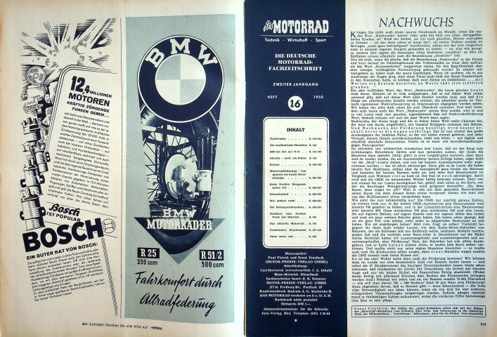 Inhaltsverzeichnis Motorrad 16/1950