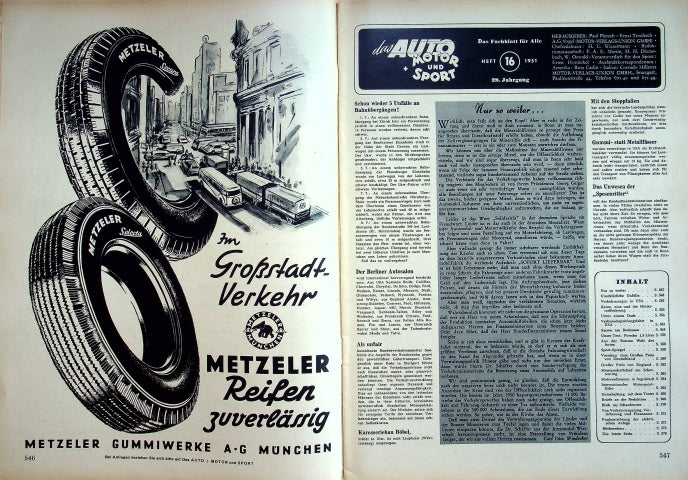 Inhaltsverzeichnis Auto Motor und Sport 16/1951