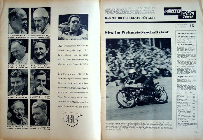 Inhaltsverzeichnis Auto Motor und Sport 16/1952