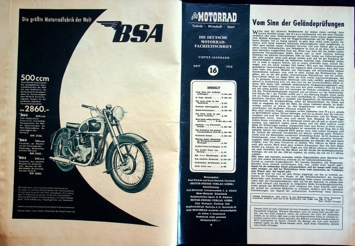 Inhaltsverzeichnis Motorrad 16/1952