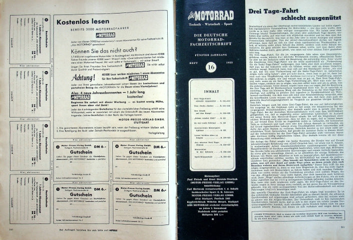Inhaltsverzeichnis Motorrad 16/1953
