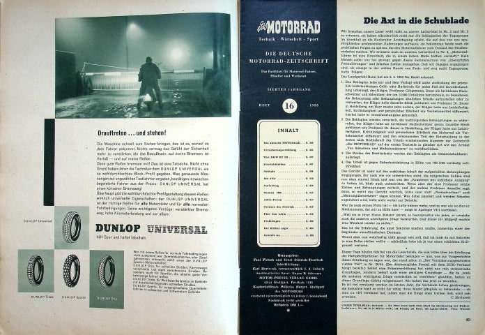 Inhaltsverzeichnis Motorrad 16/1955