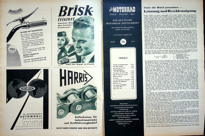 Inhaltsverzeichnis Motorrad 16/1957