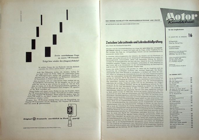 Inhaltsverzeichnis Motor Rundschau 16/1958