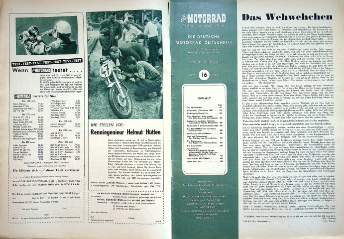 Inhaltsverzeichnis Motorrad 16/1958