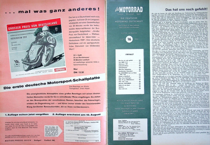 Inhaltsverzeichnis Motorrad 16/1959