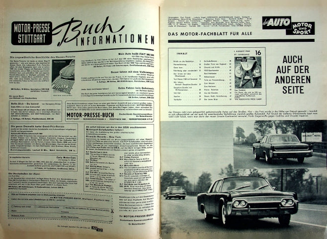Inhaltsverzeichnis Auto Motor und Sport 16/1960