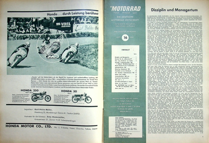 Inhaltsverzeichnis Motorrad 16/1961