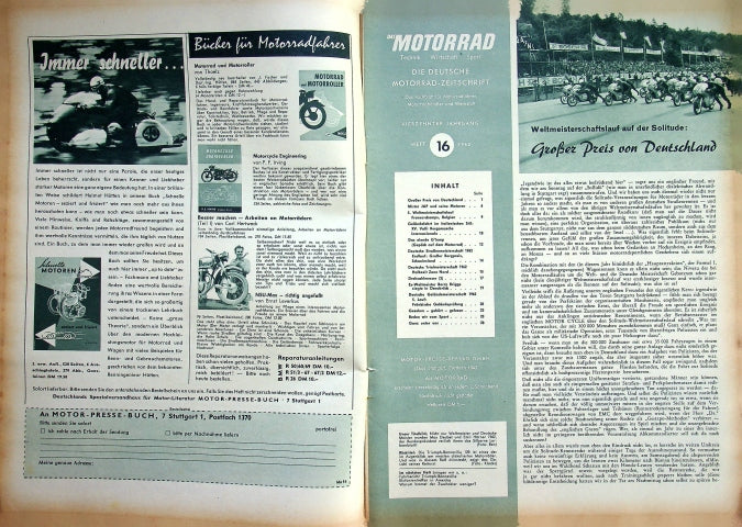 Inhaltsverzeichnis Motorrad 16/1962