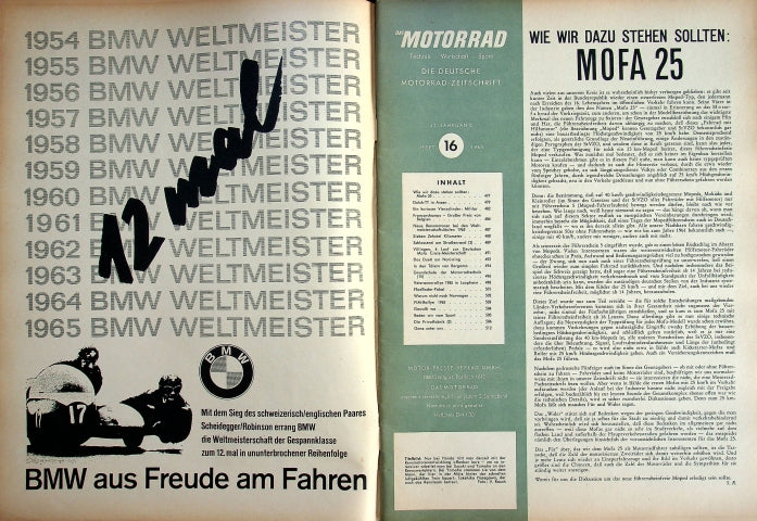 Inhaltsverzeichnis Motorrad 16/1965