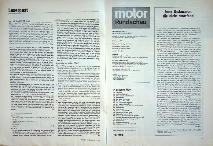 Inhaltsverzeichnis Motor Rundschau 16/1966