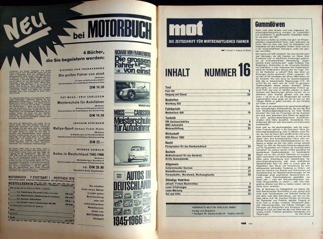Inhaltsverzeichnis MOT 16/1966