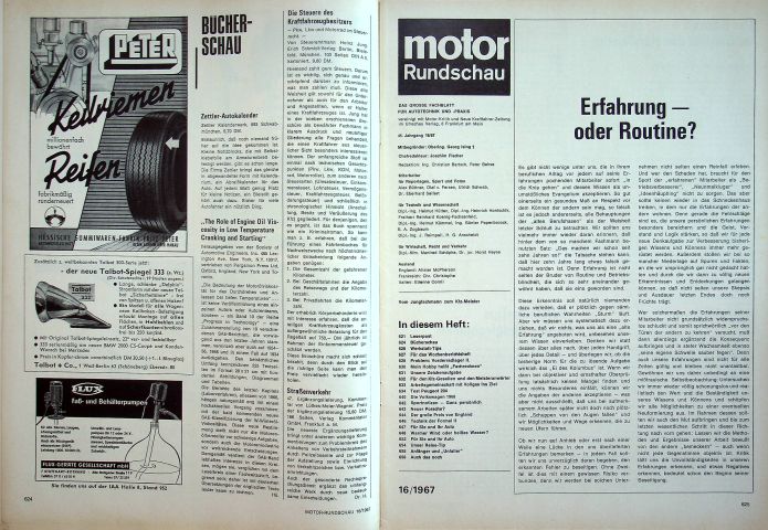 Inhaltsverzeichnis Motor Rundschau 16/1967