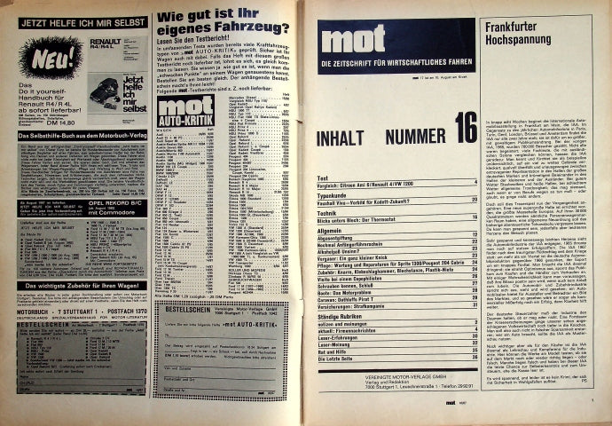 Inhaltsverzeichnis MOT 16/1967