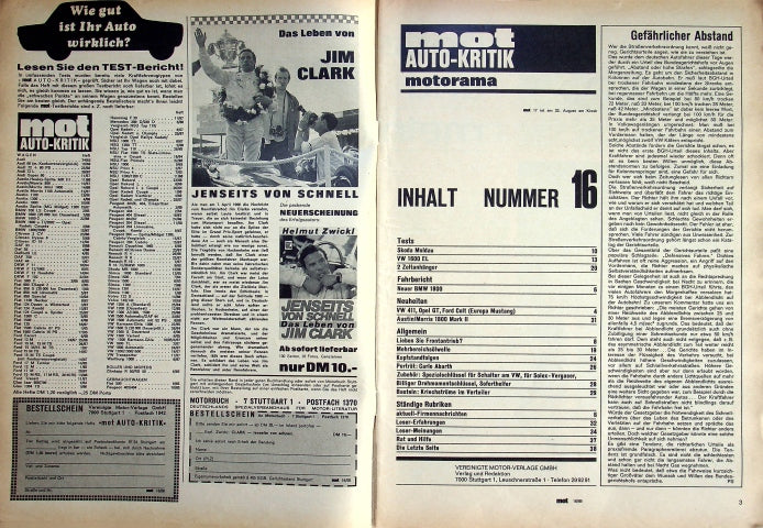 Inhaltsverzeichnis MOT 16/1968