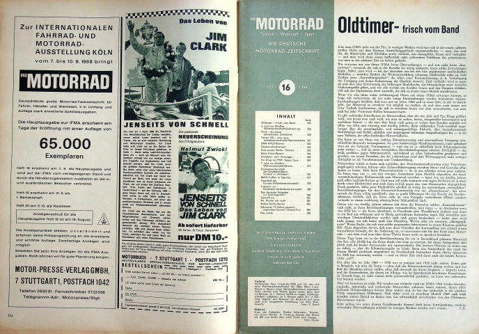 Inhaltsverzeichnis Motorrad 16/1968