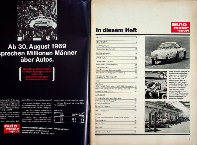 Inhaltsverzeichnis Auto Motor und Sport 16/1969