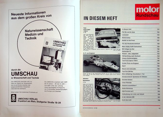 Inhaltsverzeichnis Motor Rundschau 16/1969