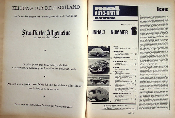 Inhaltsverzeichnis MOT 16/1969