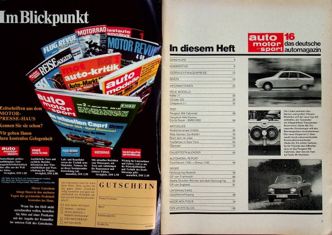 Inhaltsverzeichnis Auto Motor und Sport 16/1970
