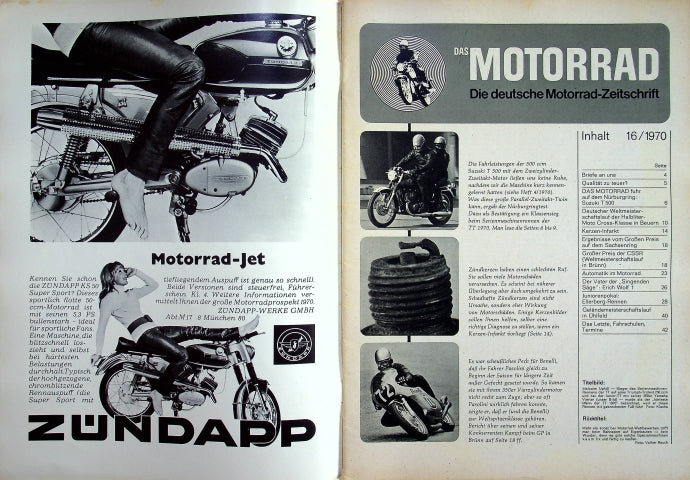 Inhaltsverzeichnis Motorrad 16/1970