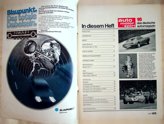 Inhaltsverzeichnis Auto Motor und Sport 16/1971