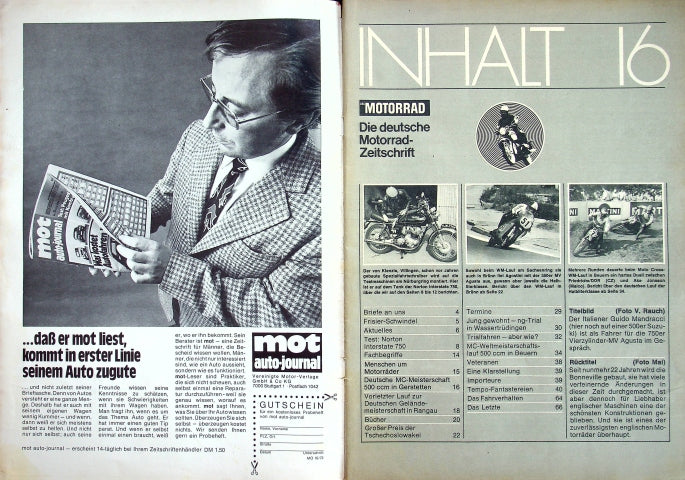Inhaltsverzeichnis Motorrad 16/1972