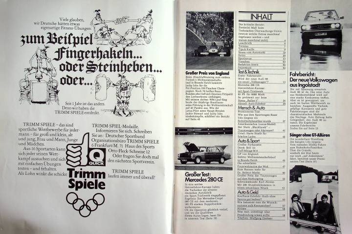 Inhaltsverzeichnis Autozeitung 16/1972