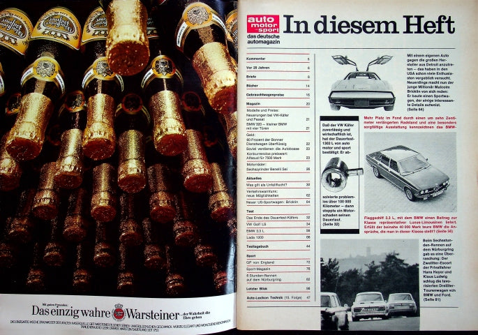 Inhaltsverzeichnis Auto Motor und Sport 16/1974