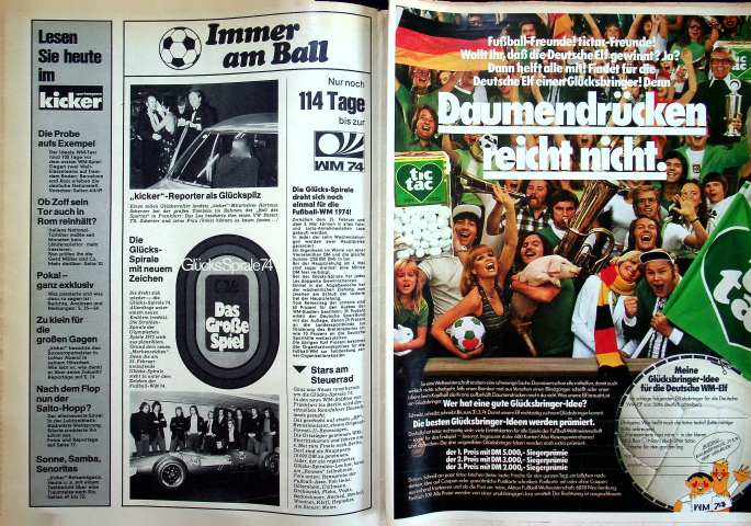 Inhaltsverzeichnis Kicker 16/1974
