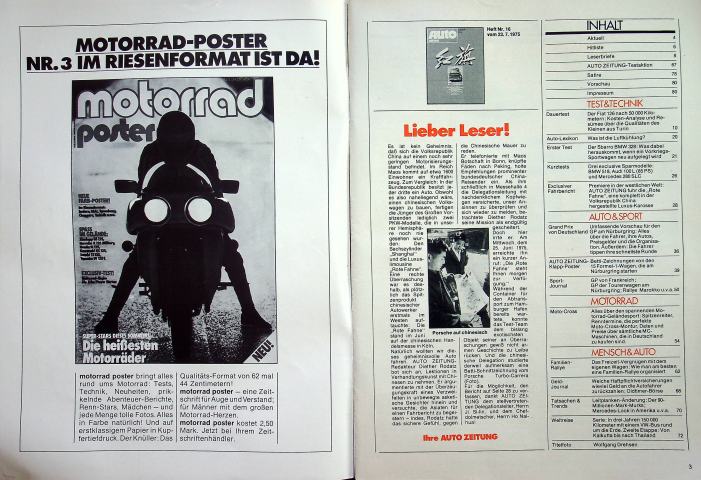 Inhaltsverzeichnis Autozeitung 16/1975