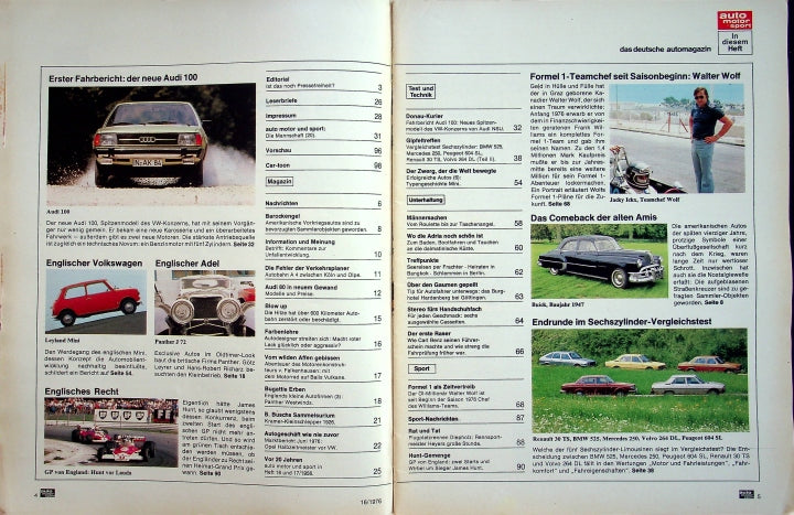 Inhaltsverzeichnis Auto Motor und Sport 16/1976