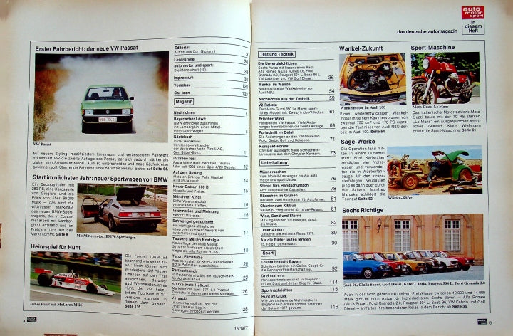 Inhaltsverzeichnis Auto Motor und Sport 16/1977