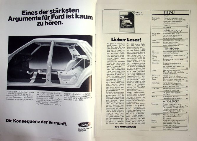 Inhaltsverzeichnis Autozeitung 16/1977