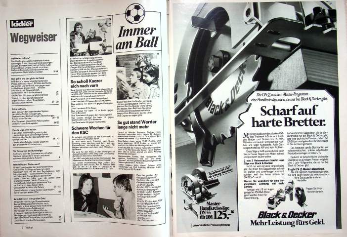 Inhaltsverzeichnis Kicker 16/1977