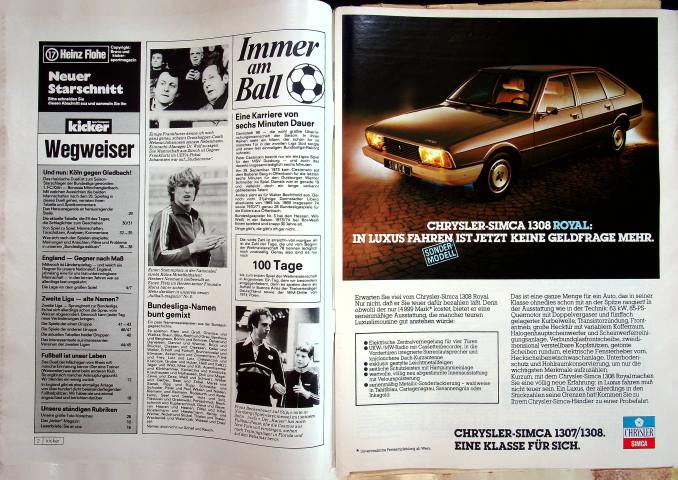 Inhaltsverzeichnis Kicker 16/1978
