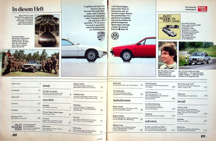 Inhaltsverzeichnis Auto Motor und Sport 16/1981