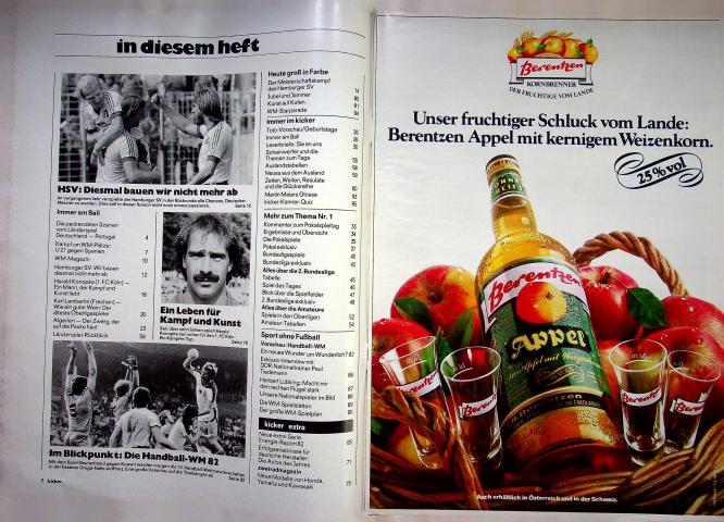 Inhaltsverzeichnis Kicker 16/1982