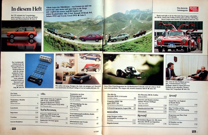 Inhaltsverzeichnis Auto Motor und Sport 16/1984